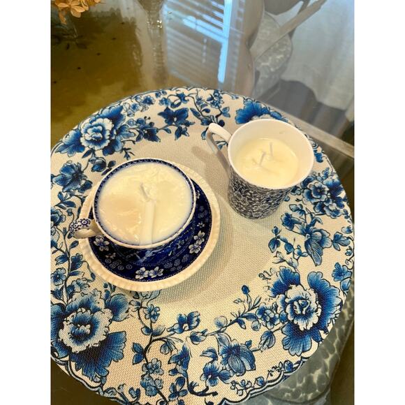 Lemon Bergamot , Sea Breeze Candle in a spode blue and white teacup - Picture 2 of 9